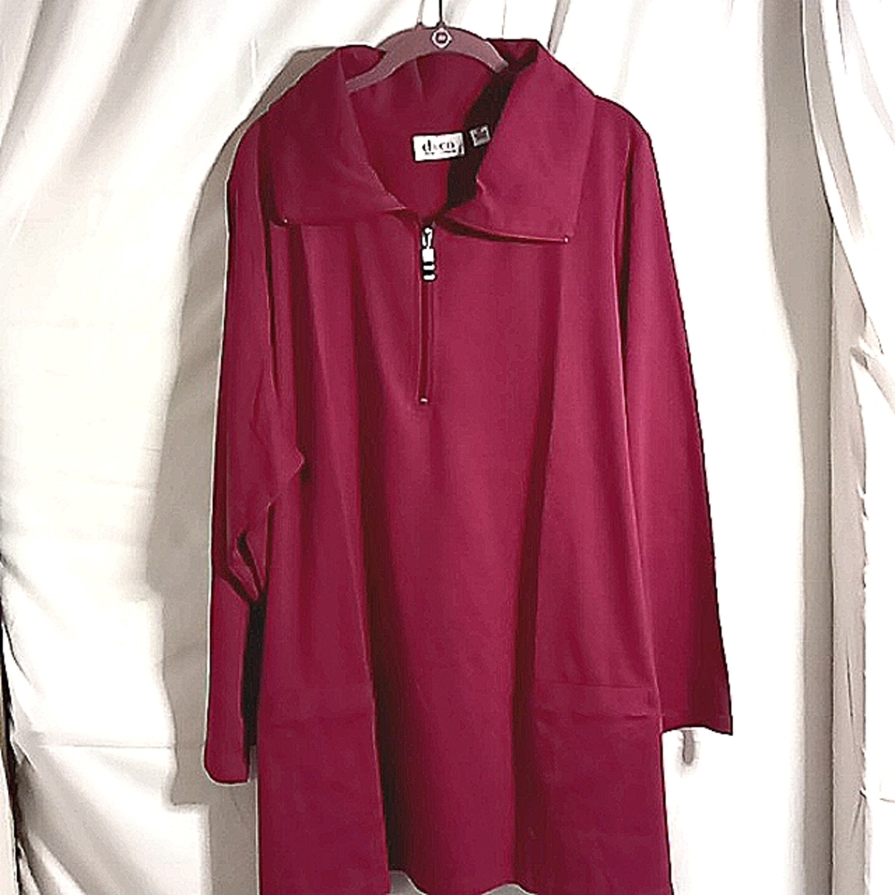 3X Denim & Co Women's Tunic Zipper Deep Pink Magenta Size 3X QVC